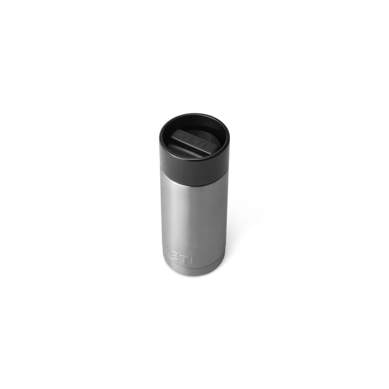 Stainless Steel | YETI Rambler 12oz Bottle With Hotshot Image Showing Top View.