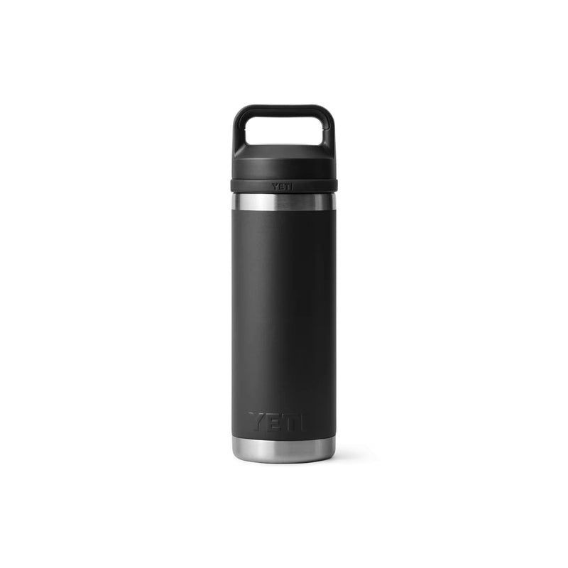 Black | YETI Rambler 18oz Bottle With Chug Cap Image Showing Back View.