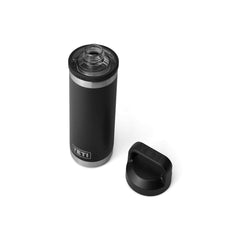Black | YETI Rambler 18oz Bottle With Chug Cap Image Showing Top View With Cap Off.