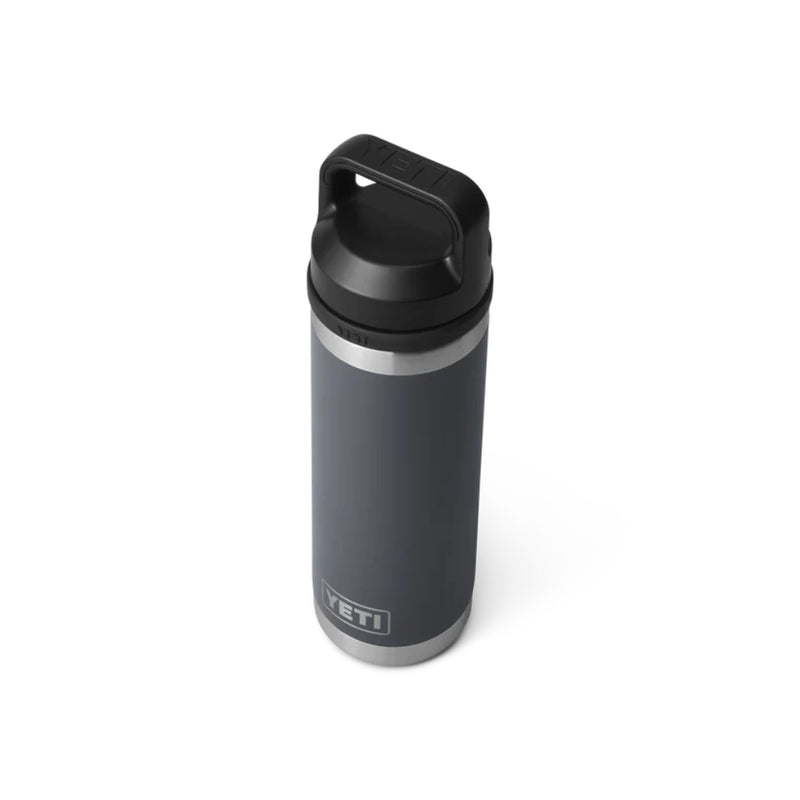 Charcoal | YETI Rambler 18oz Bottle With Chug Cap. Top View.