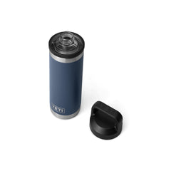 Navy | YETI Rambler 18oz Bottle With Chug Cap Image Showing Top View With Cap Off.