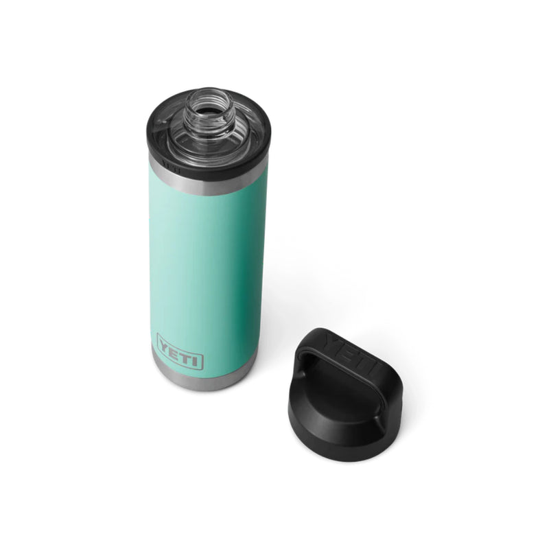 Seafoam | YETI Rambler 18oz Bottle With Chug Cap. Showing open Chug Cap.