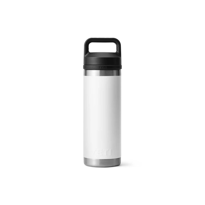 White | YETI Rambler 18oz Bottle With Chug Cap Image Showing Back  View.