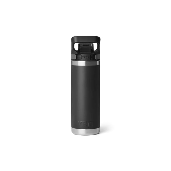 Black | YETI Rambler 18oz Bottle With Flip Chug Cap Image Showing Back View.