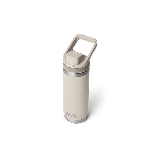 Cape Taupe | YETI Rambler 18oz Bottle With Flip Chug Cap Image Showing Angled Top View.