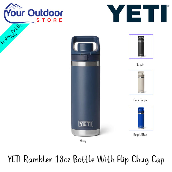 YETI Rambler 18oz Bottle With flip Chug Cap |  Hero Image Showing All Logos, Titles And Variants.