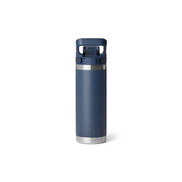 Navy | YETI Rambler 18oz Bottle With Flip Chug Cap Image Showing Back View.