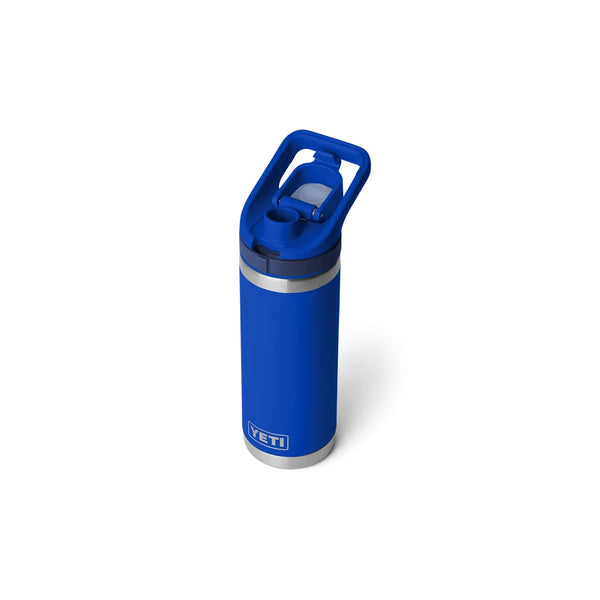 Royal Blue | YETI Rambler 18oz Bottle With Flip Chug Cap Image Showing Angled Top View, Chug Cap Open.