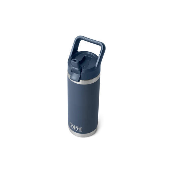 Navy | YETI Rambler 18oz Straw Bottle Image Showing Top View With Straw Sipper Up.