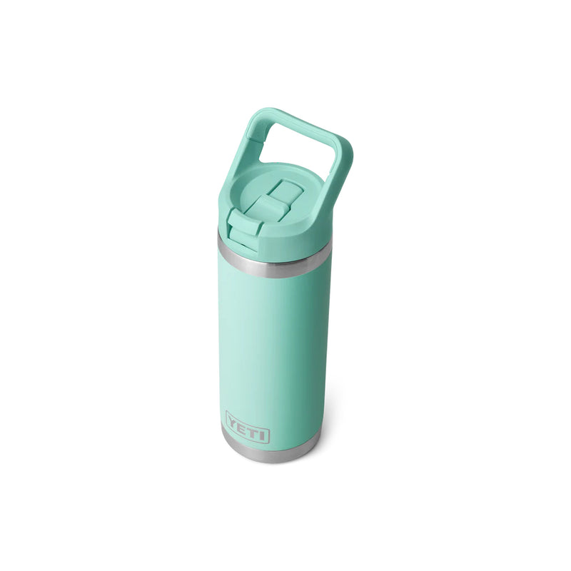 Seafoam | YETI Rambler 18oz Straw Bottle Image Showing Top View With Straw Down.