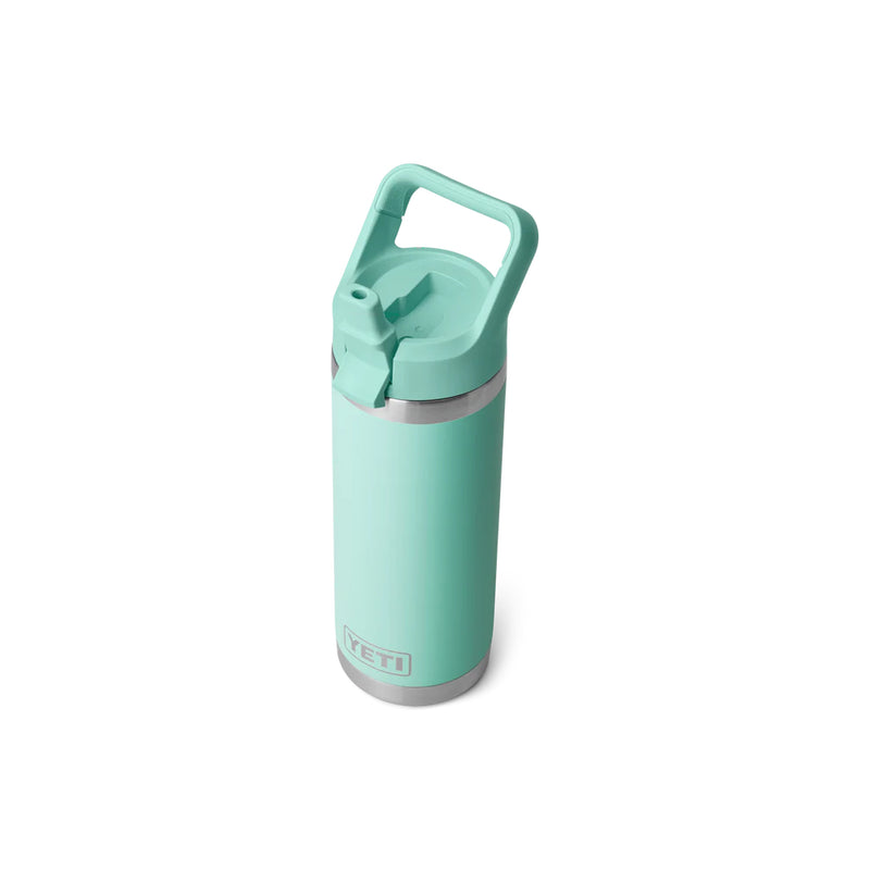 Seafoam | YETI Rambler 18oz Straw Bottle Image Showing Top View With Straw Up.