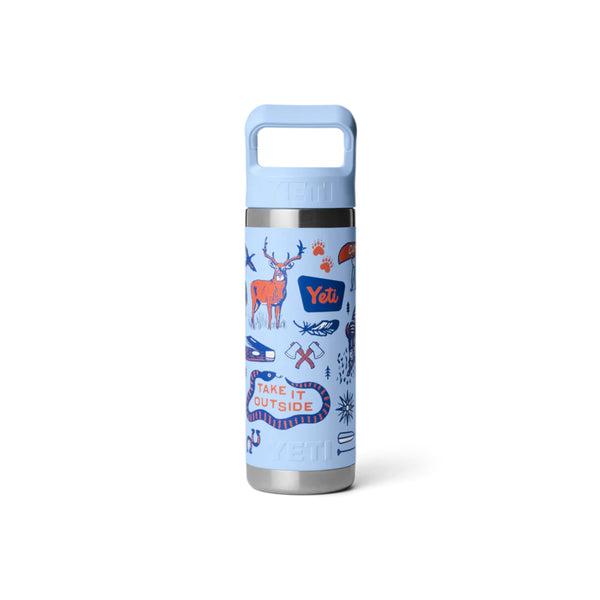 Big Sky Summer Camp | YETI Rambler 18oz Straw Bottle Summer Camp Edition Image Showing Back View.