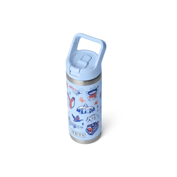 Big Sky Summer Camp | YETI Rambler 18oz Straw Bottle Summer Camp Edition Image Showing Angled Top View, Straw Down.