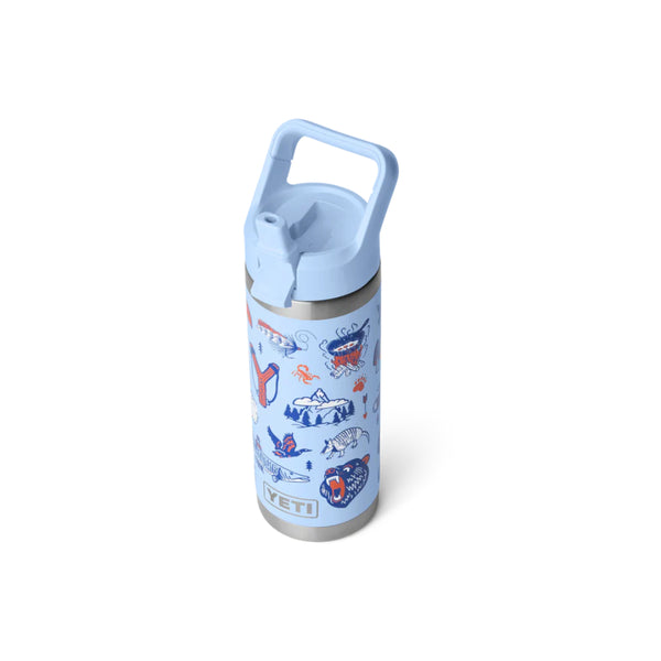 Big Sky Summer Camp | YETI Rambler 18oz Straw Bottle Summer Camp Edition Image Showing Angled Top View, Straw Up.