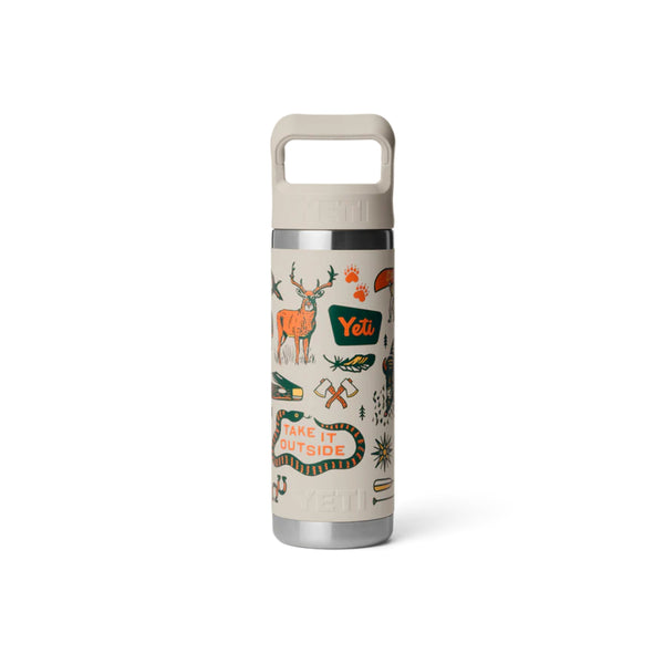 Cape Summer Camp | YETI Rambler 18oz Straw Bottle Summer Camp Edition Image Showing Back View.