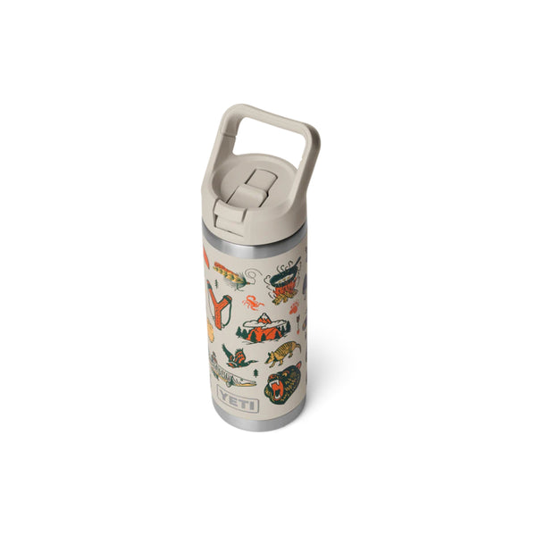 Cape Summer Camp | YETI Rambler 18oz Straw Bottle Summer Camp Edition  Image Showing Angled Top View, Straw Down.