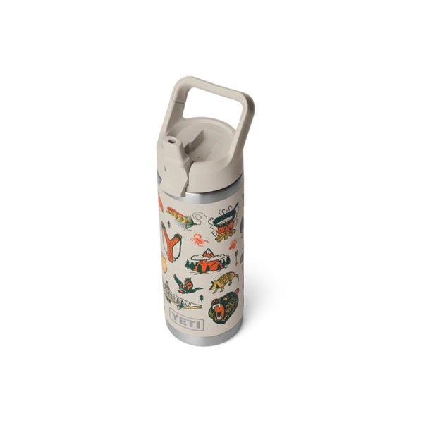 Cape Summer Camp | YETI Rambler 18oz Straw Bottle Summer Camp Edition Image Showing Angled Top View, Straw Up.