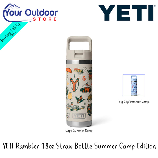 YETI Rambler 18oz Straw Bottle Summer Camp Edition | Hero Image Showing All Logs, Titles Ad Variants.