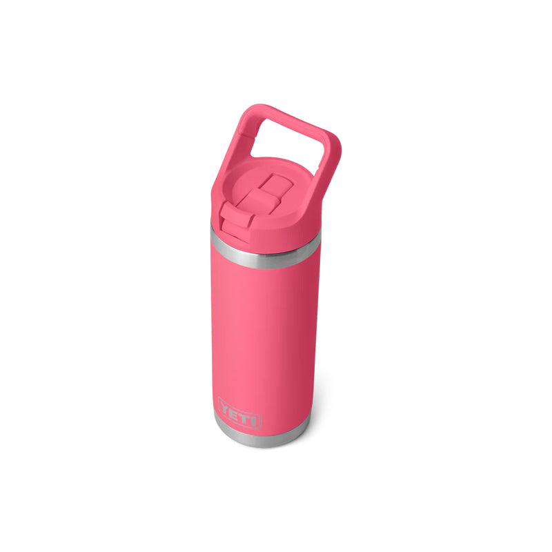Tropical Pink | Rambler 18oz Straw Bottle Image Showing Top View With Straw Down.