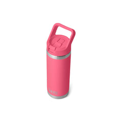 Tropical Pink | Rambler 18oz Straw Bottle Image Showing Top View With Straw Down.