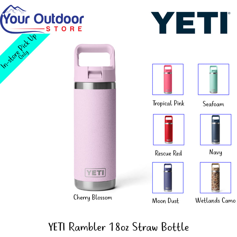 YETI Rambler 18oz Straw Bottle | Hero Image Showing All Logos, Titles And Variants.