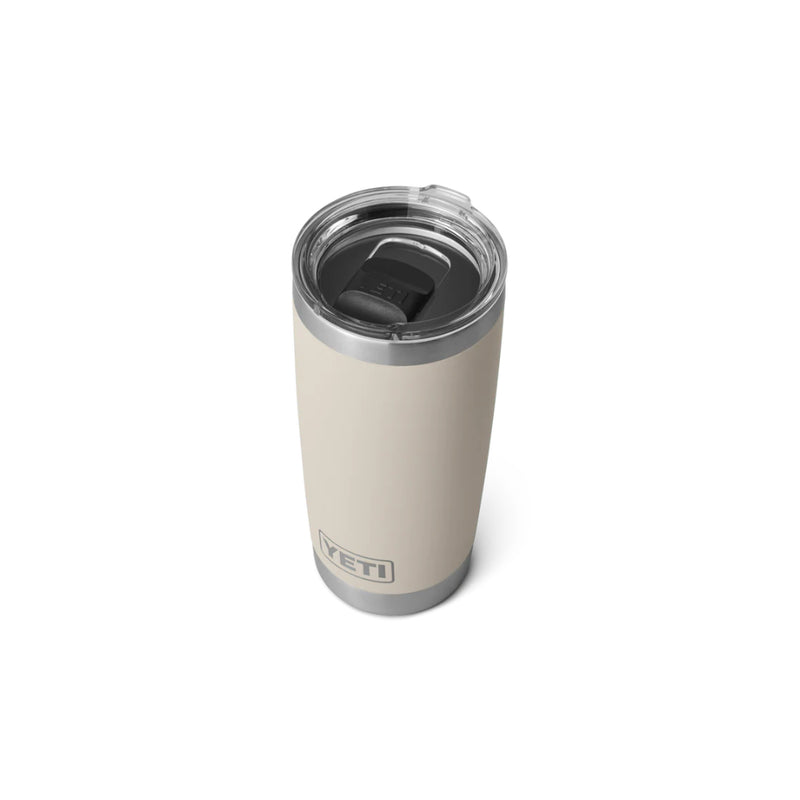 Cape Taupe | YETI Rambler 20oz With Magslider Lid Image Showing Angled Top View.