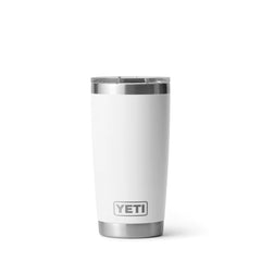 White | YETI Rambler 20oz With Magslider Lid. Front View.