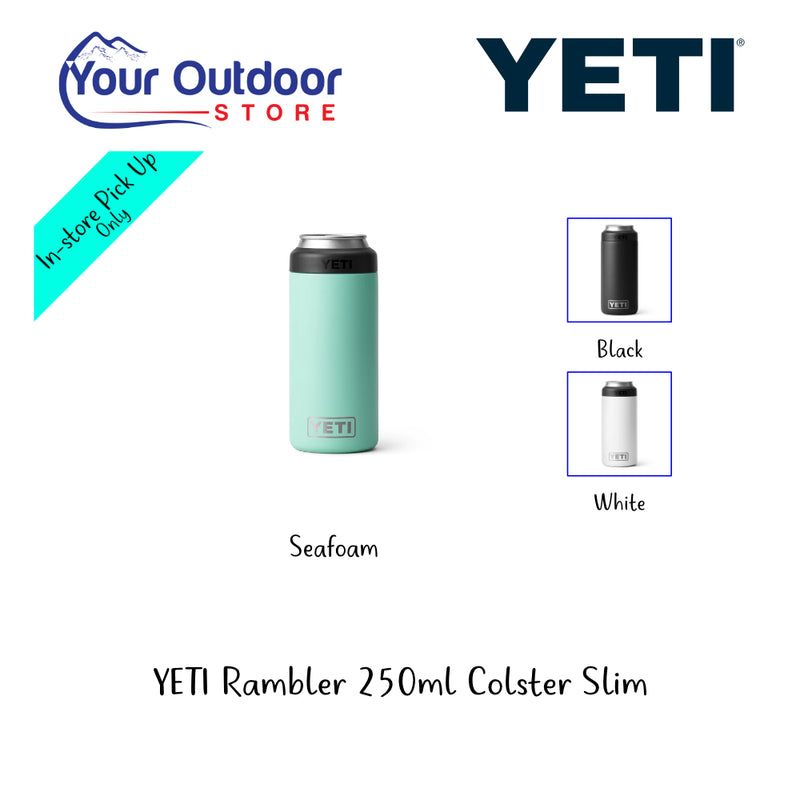 YETI Rambler 250ml Colster Slim. Hero Image Showing Variants, Logos and Title. 