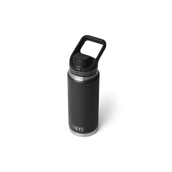 Black | YETI Rambler 26oz Bottle With Flip Chug Cap Image Showing Angled Top View, Cap Closed.