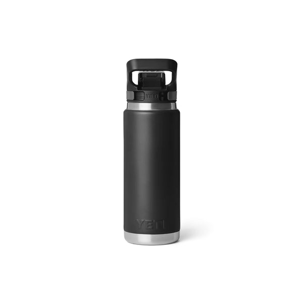 Black | YETI Rambler 26oz Bottle With Flip Chug Cap Image Showing  The Back View.