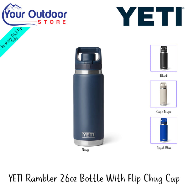 Yeti Rambler 26oz Bottle With Flip Chug Cap | Hero Image Showing All Logos, Titles And Variants.