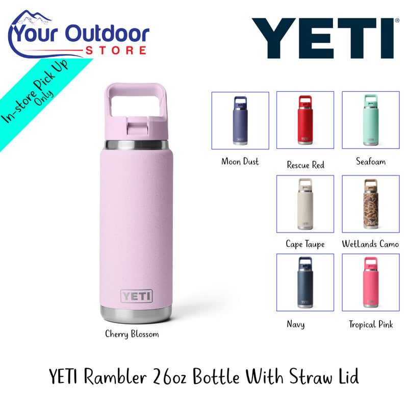 YETI Rambler 26oz Bottle With Straw Lid | Hero Image Showing All Logos, Titles And Variants.