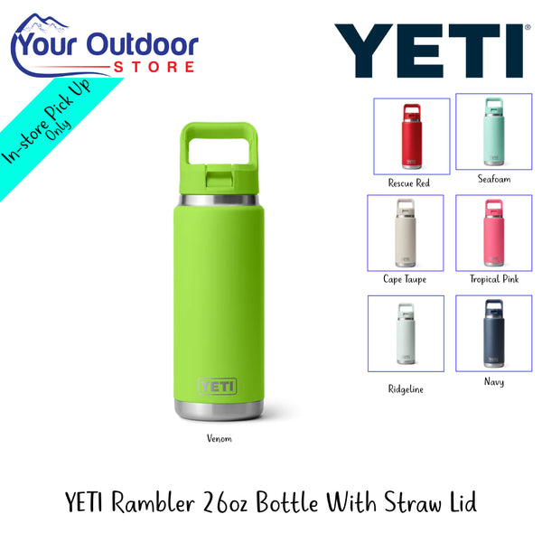 YETI Rambler 26oz Bottle With Straw Lid | Hero Image Showing All Logos, Titles And Variants.