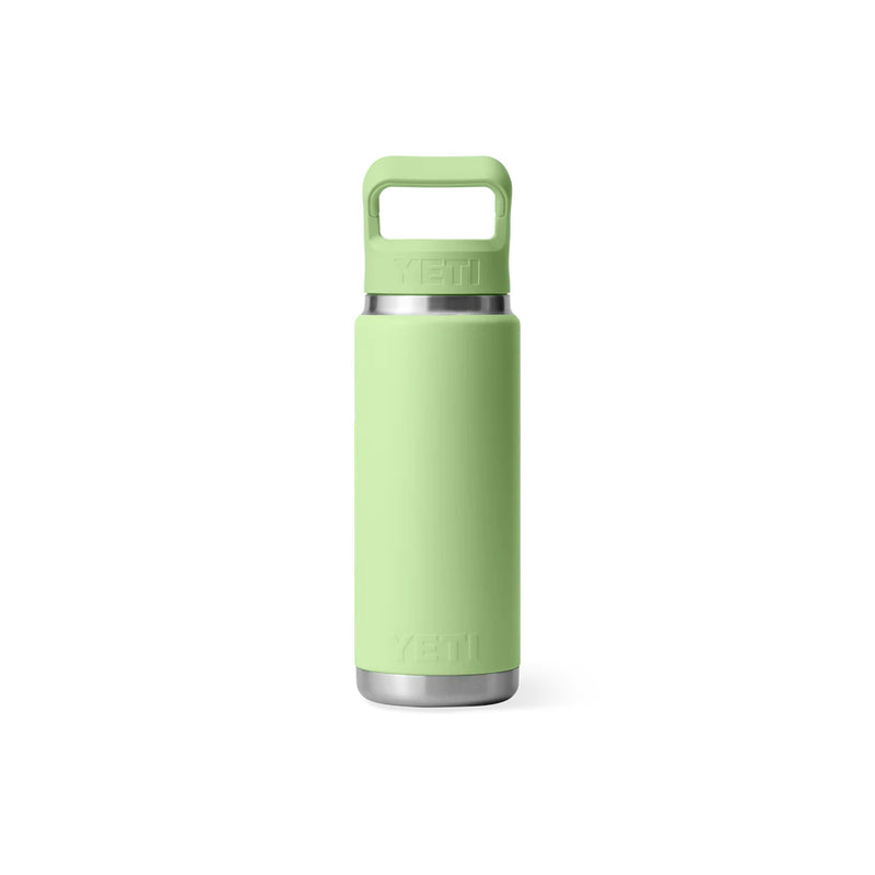 Key Lime | YETI Rambler 26oz Bottle With Straw Lid Image Showing Back View.