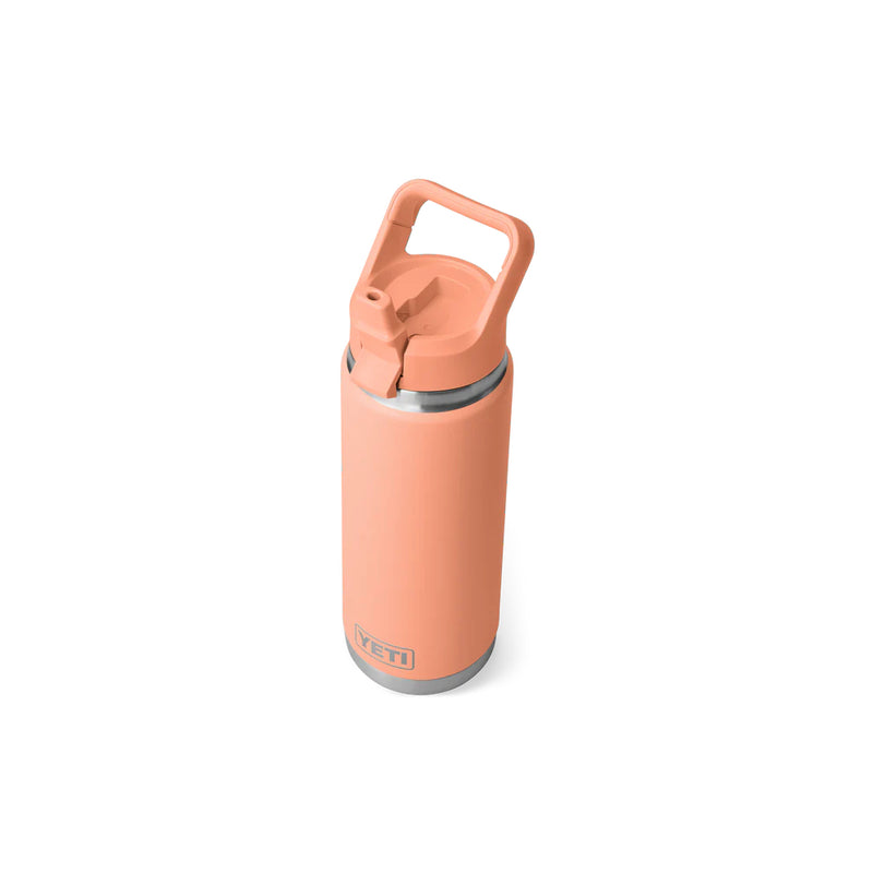 Lowcountry Peach | YETI Rambler 26oz Bottle With Straw Lid Image Showing Top Angled View With Straw Up.