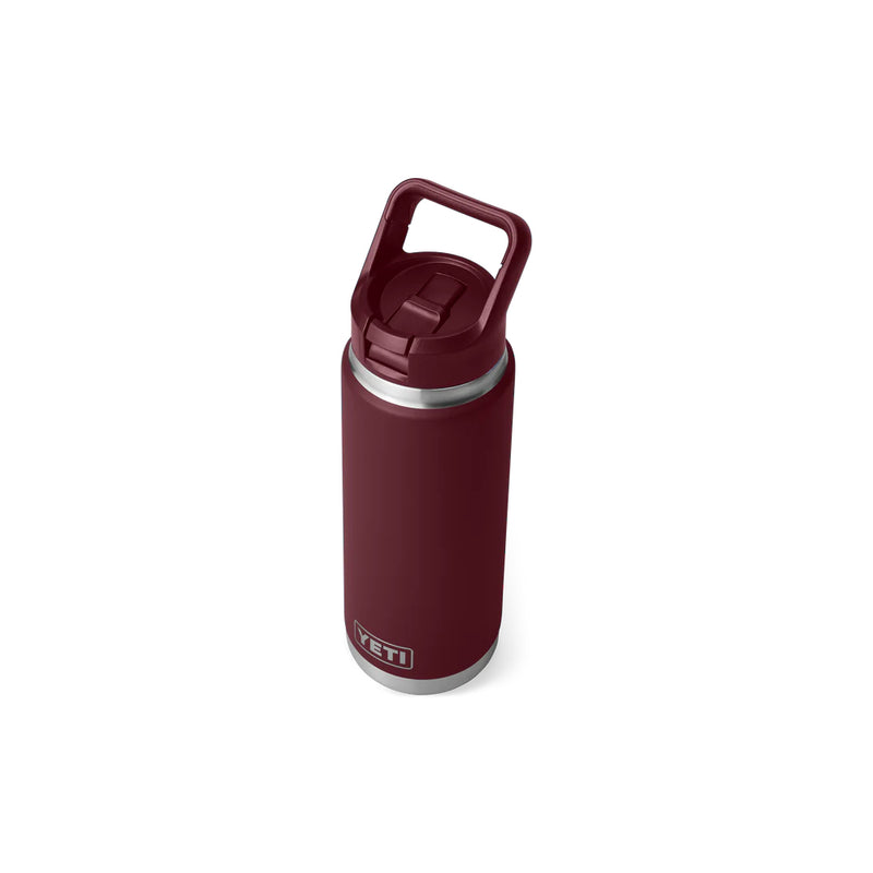 Wild Vine Red | YETI Rambler 26oz Bottle With Straw Lid Image Showing Angled Top View, Straw Down.