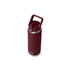 Wild Vine Red | YETI Rambler 26oz Bottle With Straw Lid Image Showing Angled Top View With Straw Up.