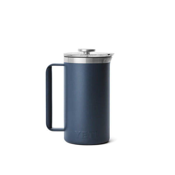 Navy | YETI Rambler French Press Image Showing Back View With Press Down.