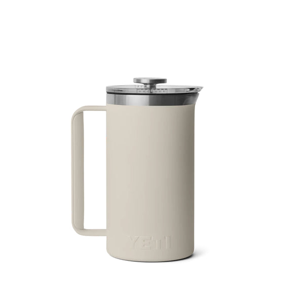 Cape Taupe | YETI Rambler French Press Image Showing Side View, Press Down.