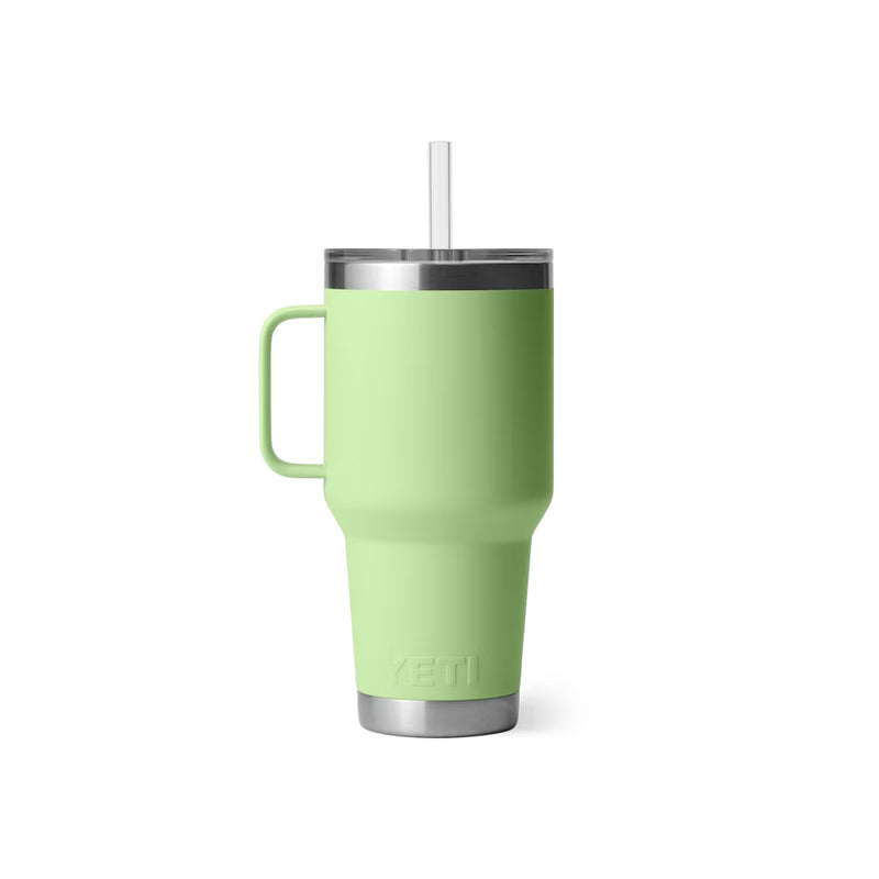 Key Lime | YETI Rambler 35oz Mug With Straw Lid Image Showing Back View.