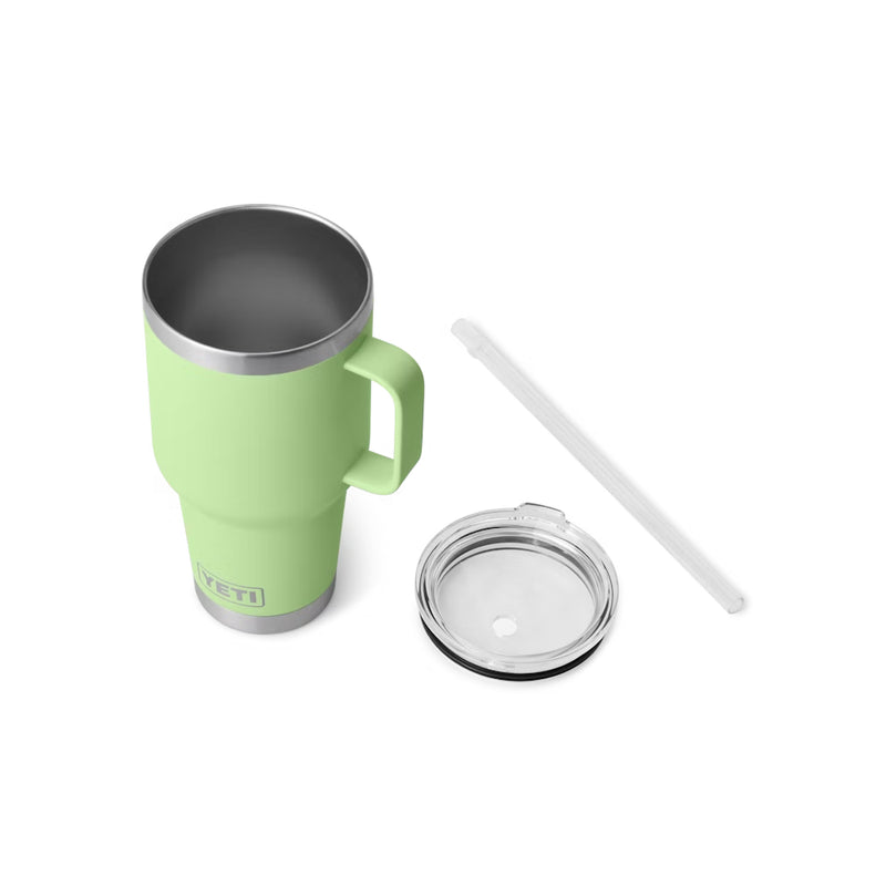 Key Lime | Yeti Rambler 35oz Mug With Straw Lid Image Showing Lid Off With Straw Out.