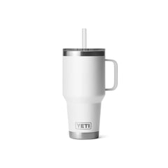 White | YETI Rambler 35oz Mug With Straw Lid Image Showing Front View.