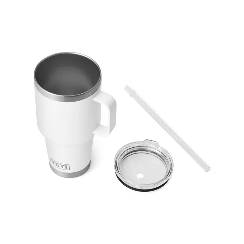 White | YETI Rambler 35oz Mug With Straw lid image Showing Lid Off.