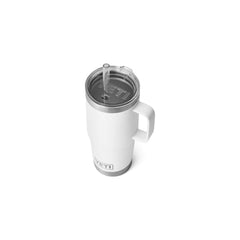 White | YETI Rambler 35oz Mug With Straw Lid Image Showing Top View.