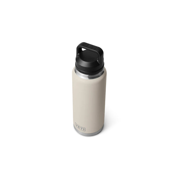 Cape Taupe | YETI Rambler 36oz Bottle With Chug Cap Image Showing Angled Top View, Cap On.
