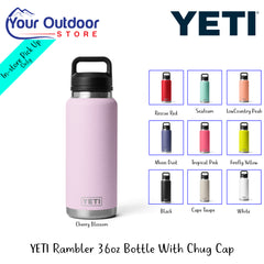 YETI Rambler 36oz Bottle With Chug Cap | Hero Image Showing All Logos, Titles And Variants.