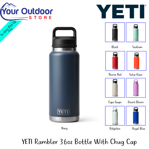 YETI Rambler 36oz Bottle With Chug Cap | Hero Image Showing All Logos, Titles And Variants.