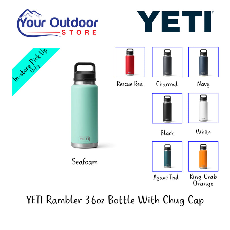 YETI Rambler 36oz Bottle With Chug Cap | Hero Image Showing All Logos, Titles And Variants.
