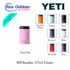 YETI Rambler 375 ml Colster. | Hero Image Showing Variants, Logos and Title.
