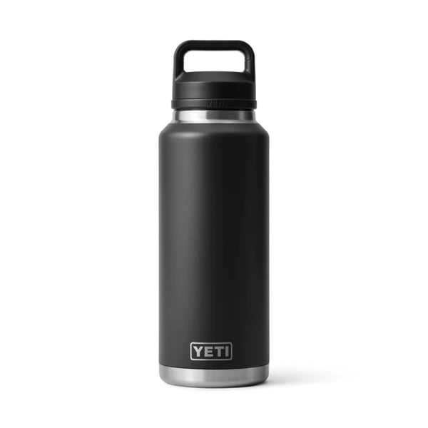 Black | YETI Rambler 46oz Bottle with Chug Cap Image Showing No Logos Or Titles. 